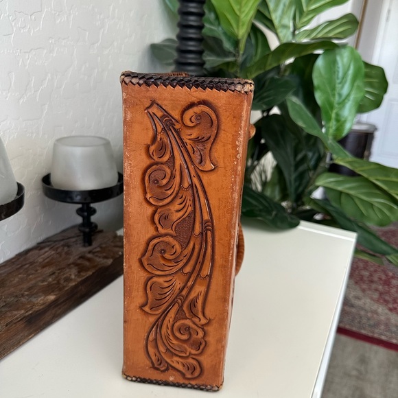 Vintage Leather Tooled Floral Embossed Satchel